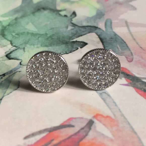 New! Sterling Silver Austrian Pave Stud Earrings - Picture 3 of 8